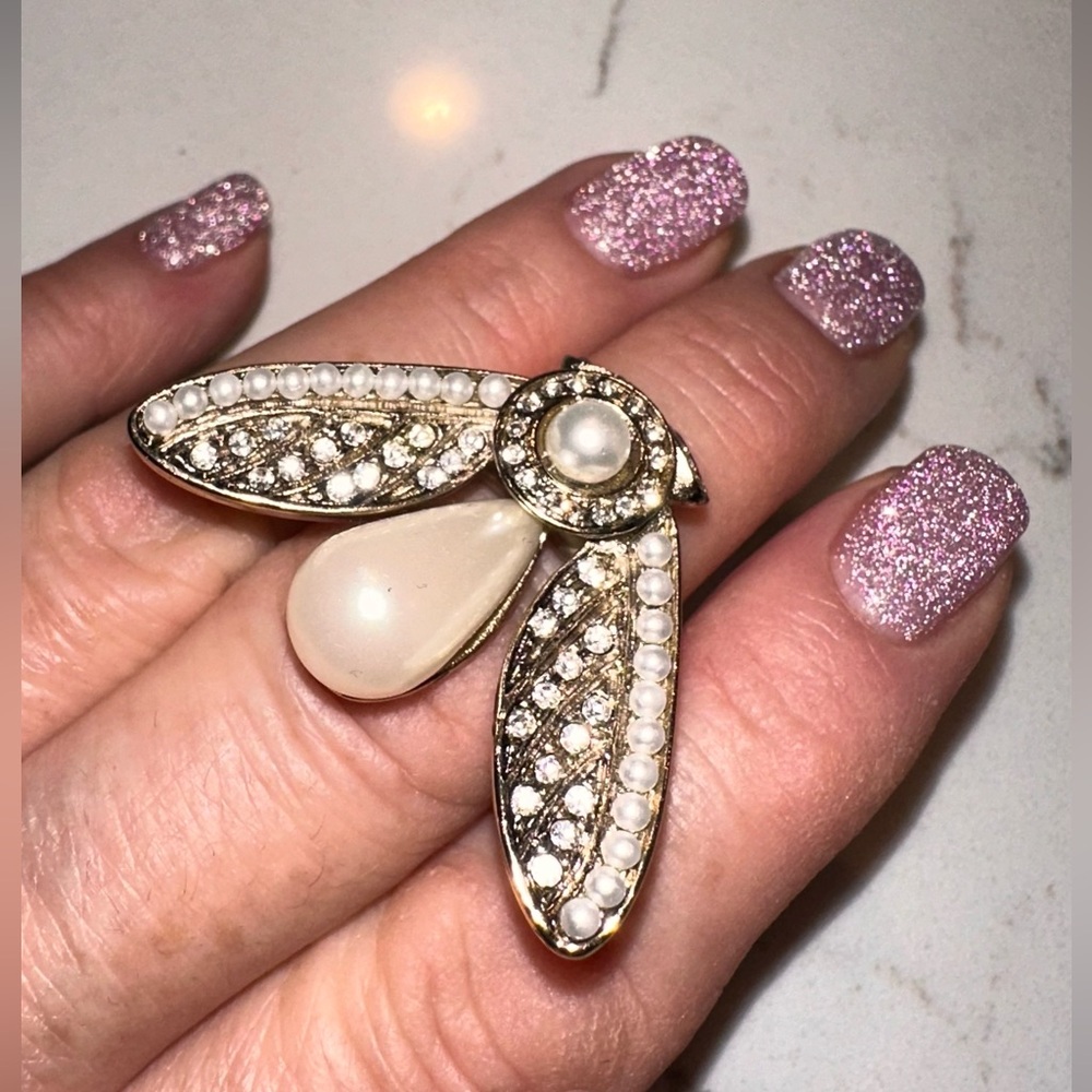 Dragonfly Crystal And Pearl Ring